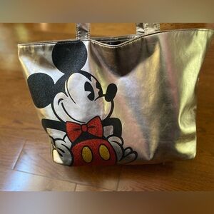 Disney Parks Large Metallic Silver Mickey Mouse Tote Bag Vegan Leather